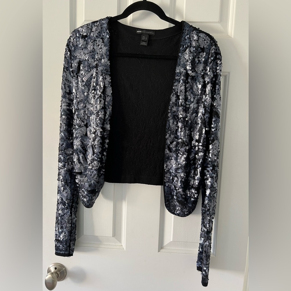 Mango Sequin Shrug Jacket Blue/Silver/Black